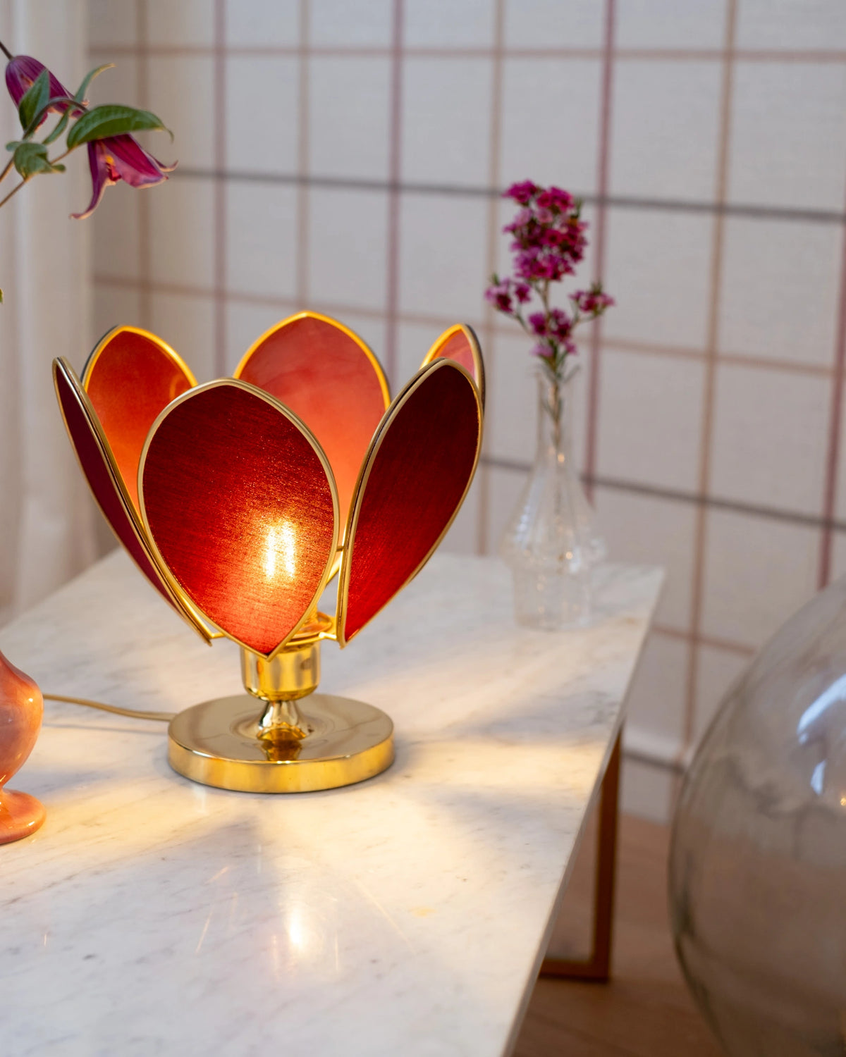 Lampe Fleur à poser - Aubergine et doré