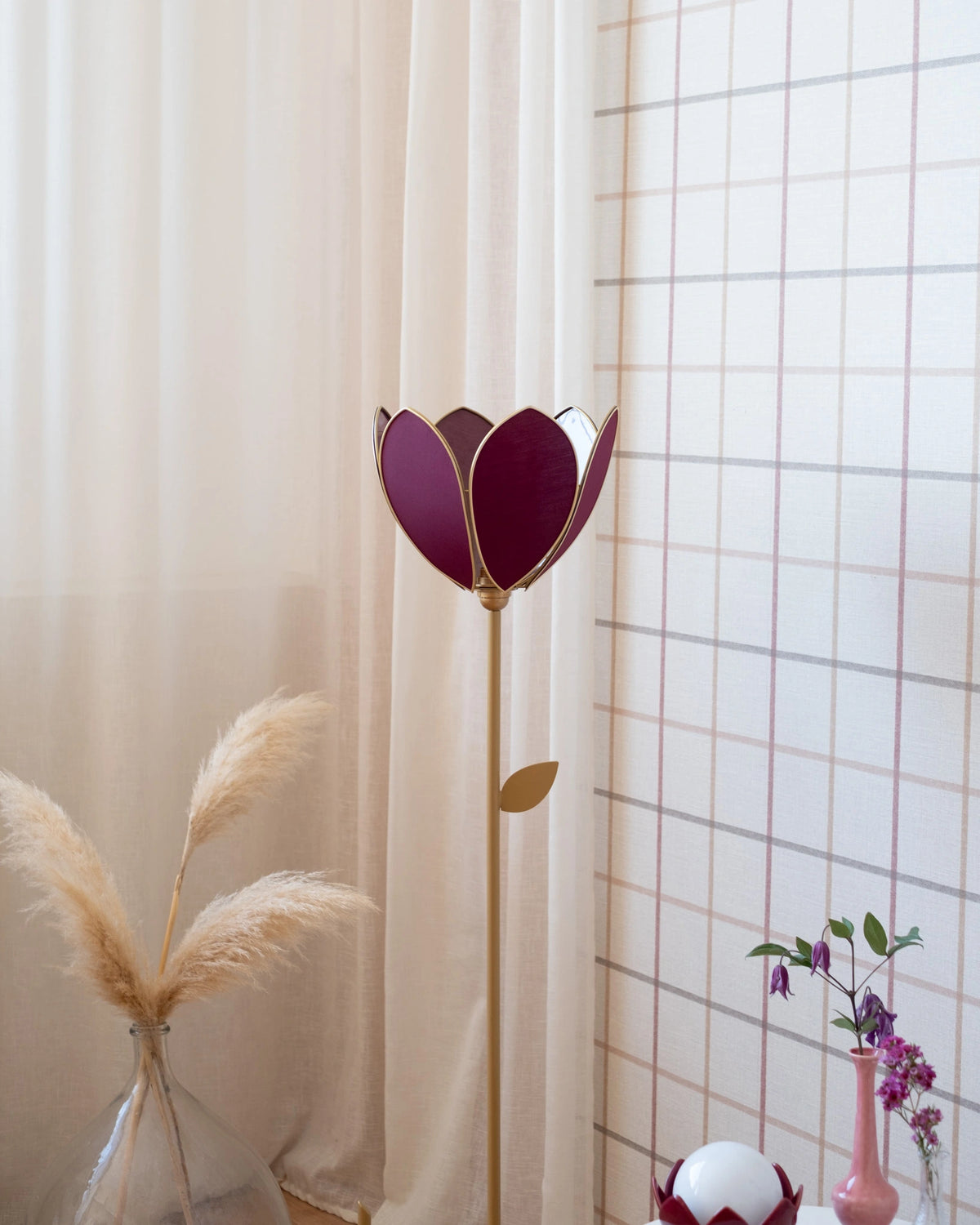 Pied de lampadaire et abat-jour fleur simple - Aubergine