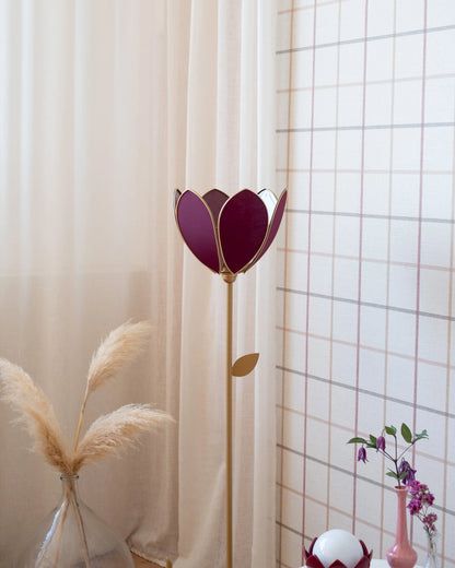Pied de lampadaire et abat-jour fleur simple - Aubergine