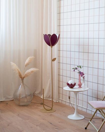 Pied de lampadaire et abat-jour fleur simple - Aubergine