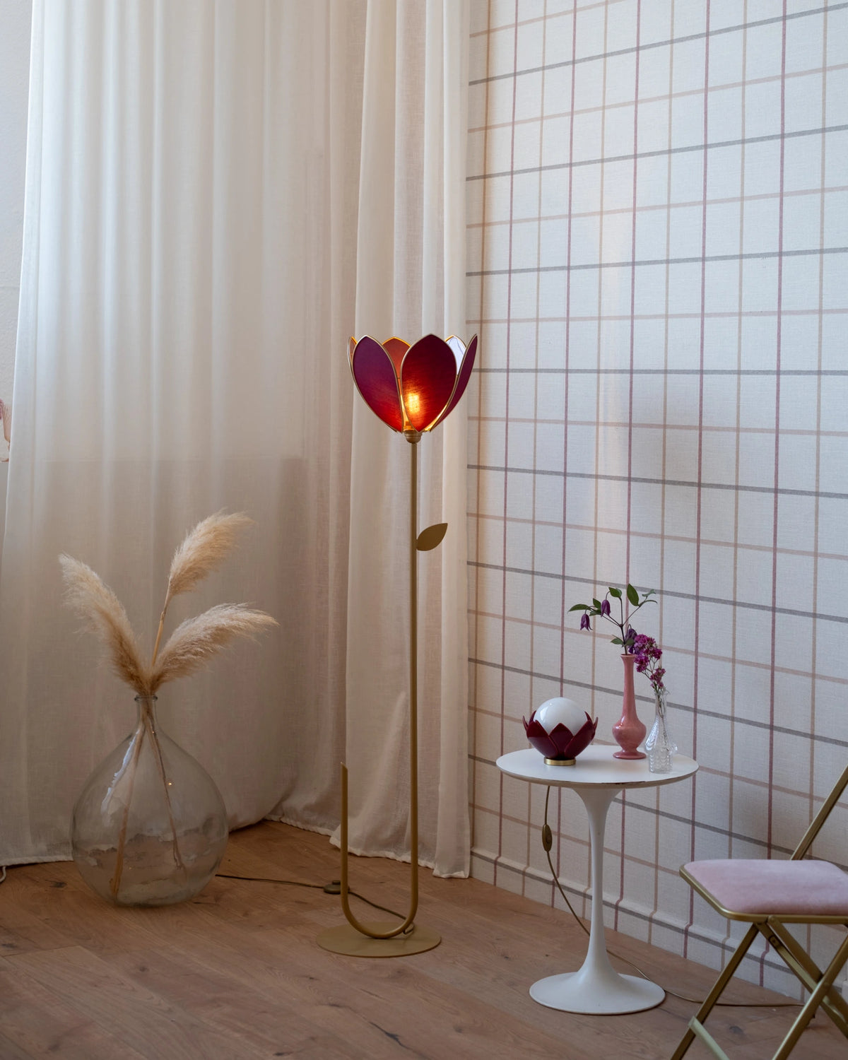 Pied de lampadaire et abat-jour fleur simple - Aubergine
