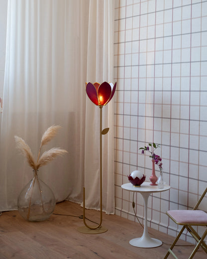 Pied de lampadaire et abat-jour fleur simple - Aubergine