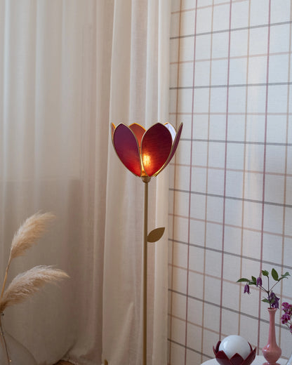 Pied de lampadaire et abat-jour fleur simple - Aubergine