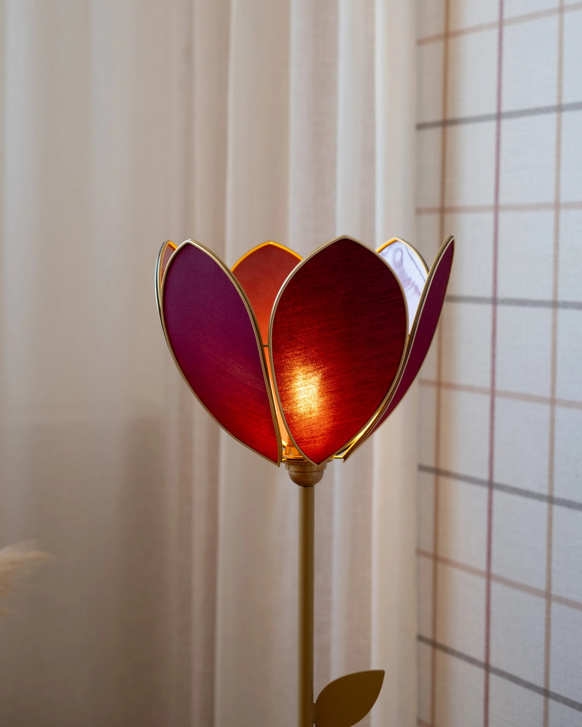 Pied de lampadaire et abat-jour fleur simple - Aubergine