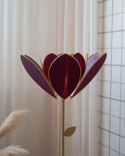 Pied de lampadaire et abat-jour fleur double - Aubergine