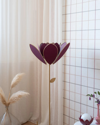 Pied de lampadaire et abat-jour fleur double - Aubergine