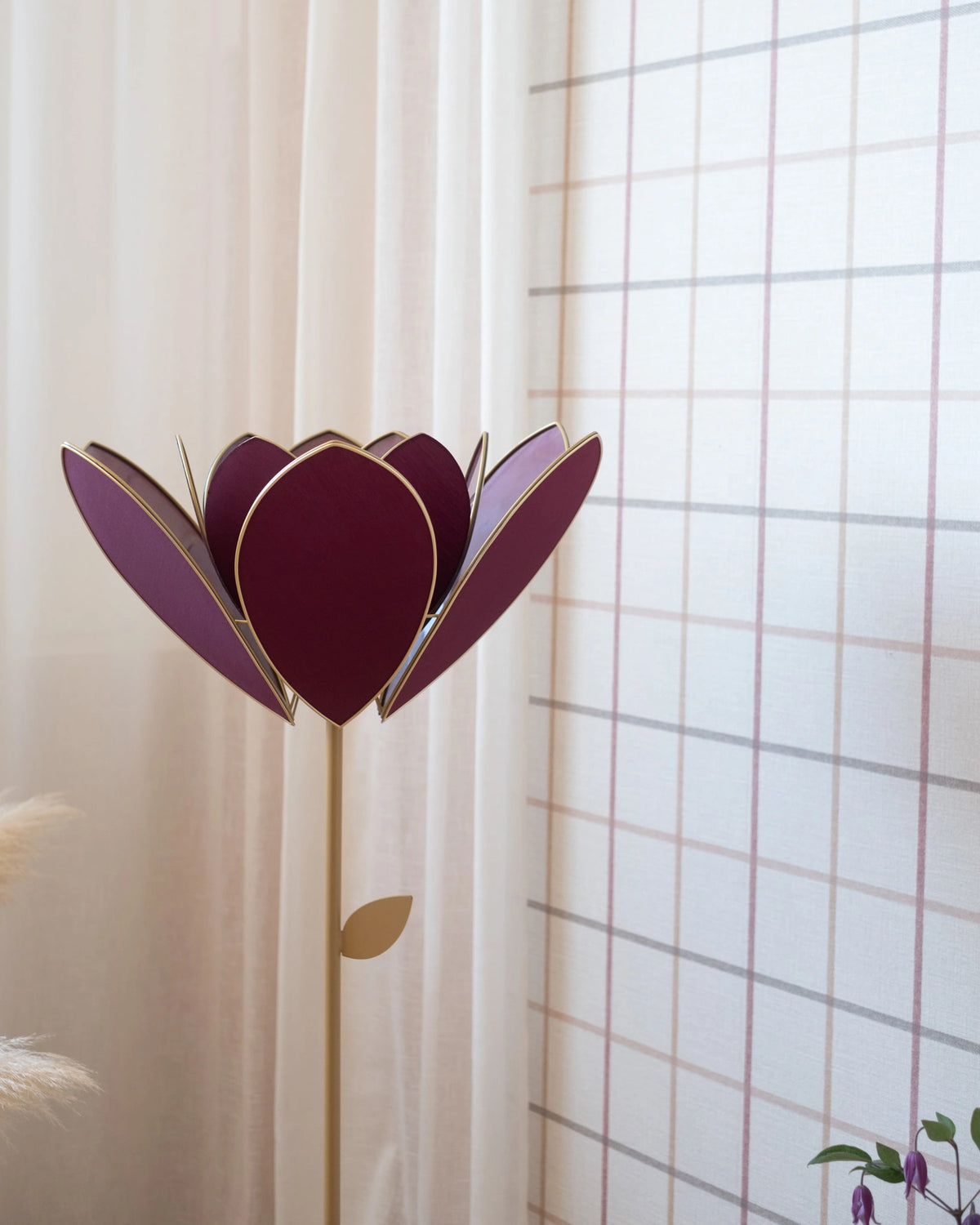 Pied de lampadaire et abat-jour fleur double - Aubergine