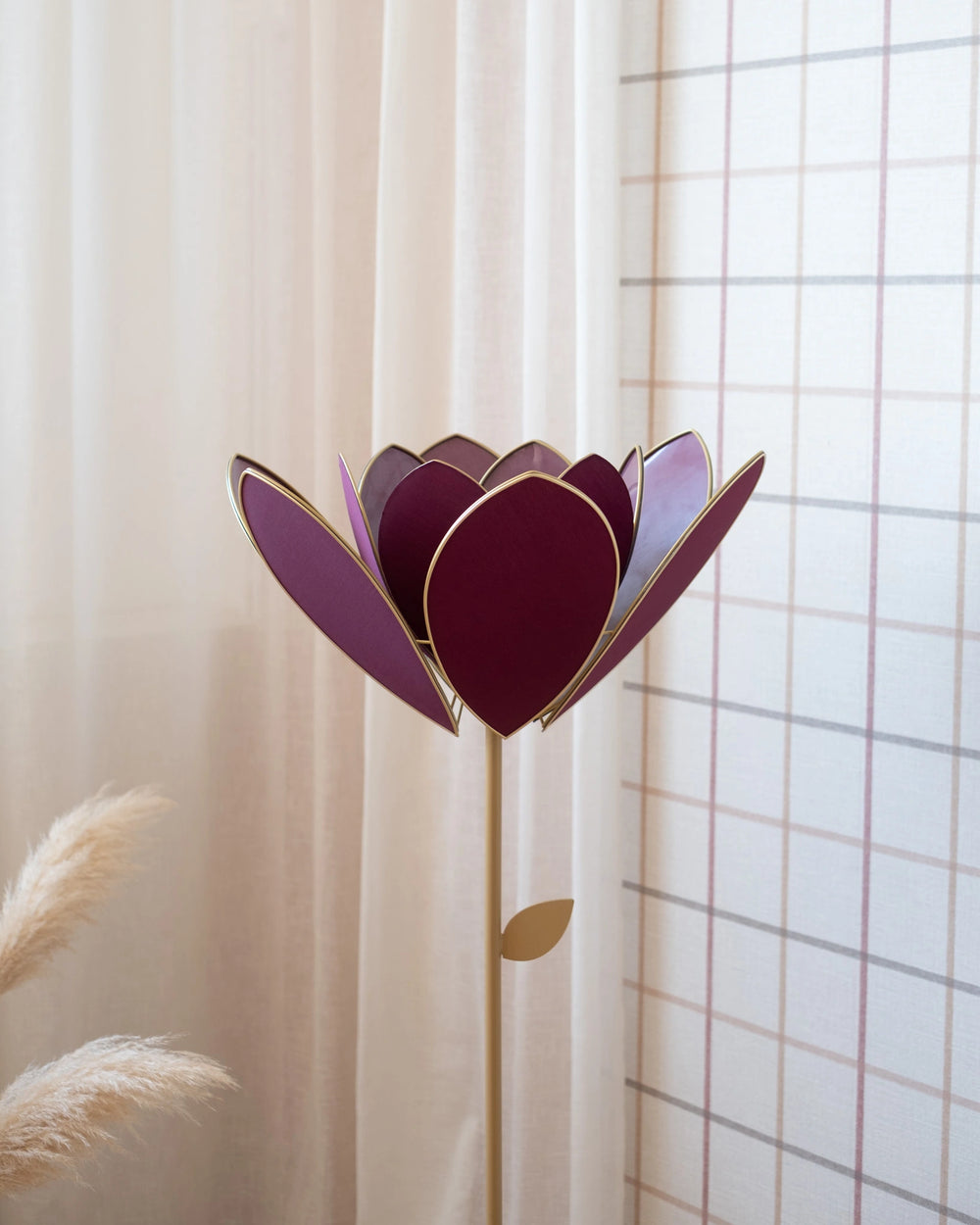 Pied de lampadaire et abat-jour fleur double - Aubergine