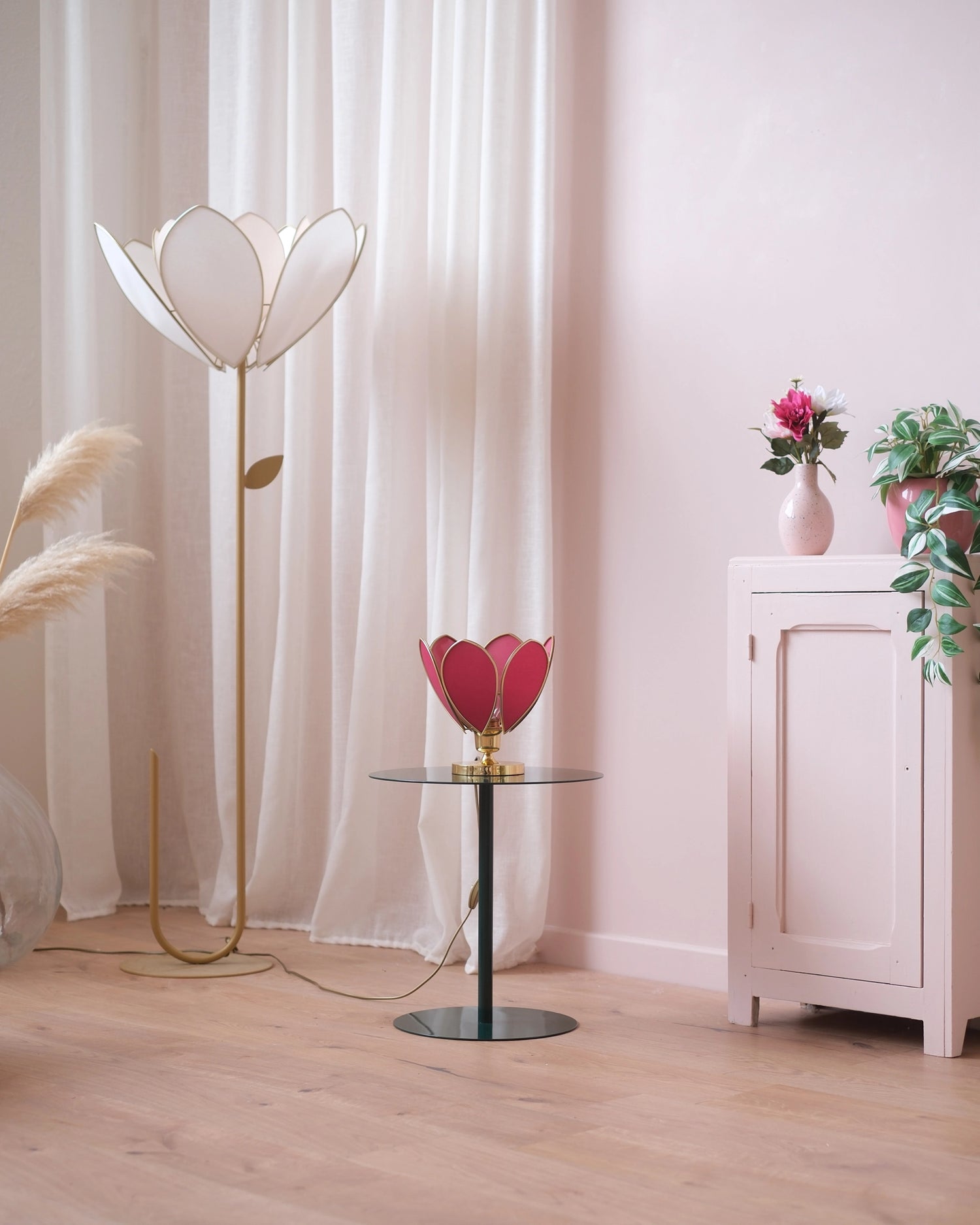 Lampe Fleur à poser - Rose des bois et doré