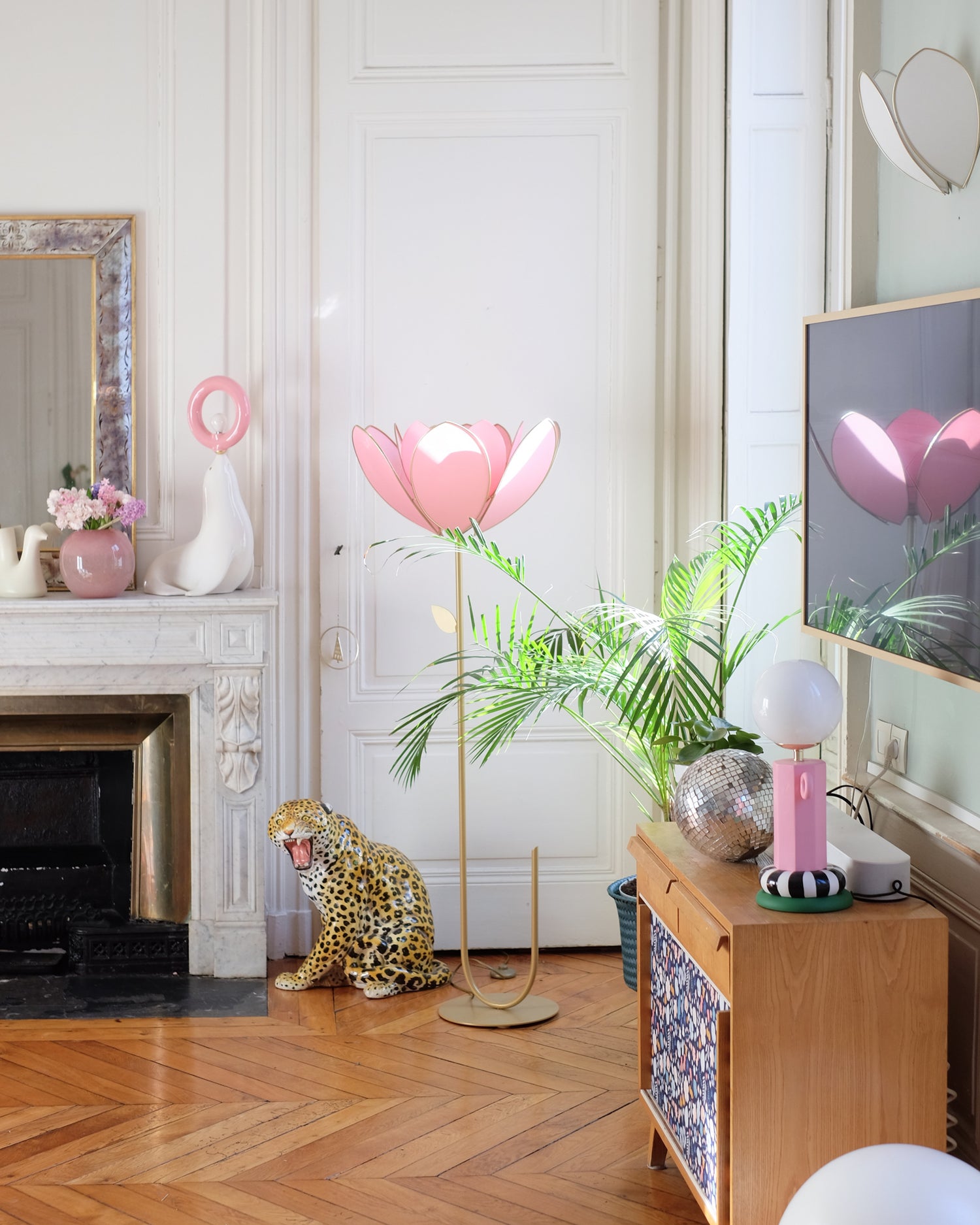 Pied de lampadaire et abat-jour fleur double - Malabar