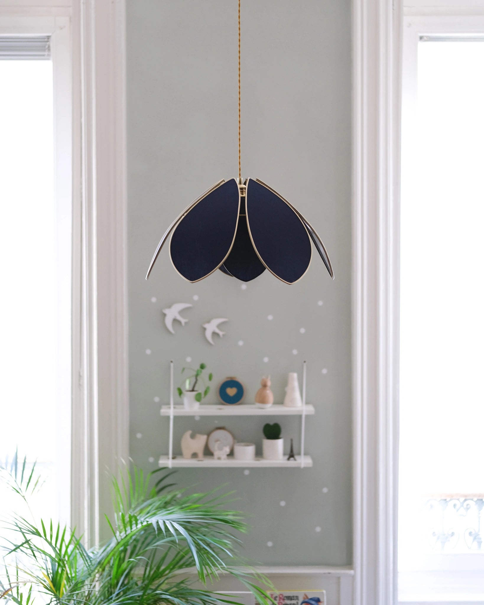 Suspension Fleur double - Bleu nuit