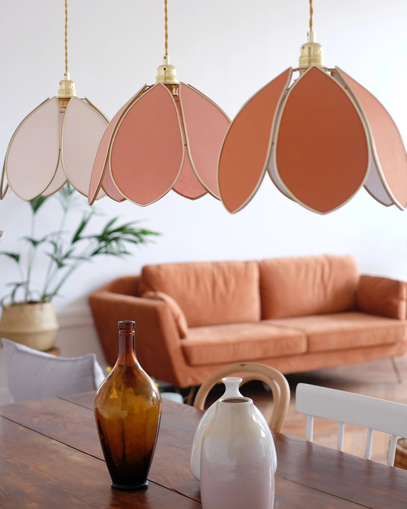 Suspension Fleur simple - Terracotta et doré