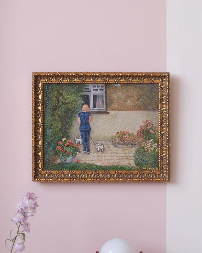 Ancienne huile sur toile - Pauline et les chihuahuas