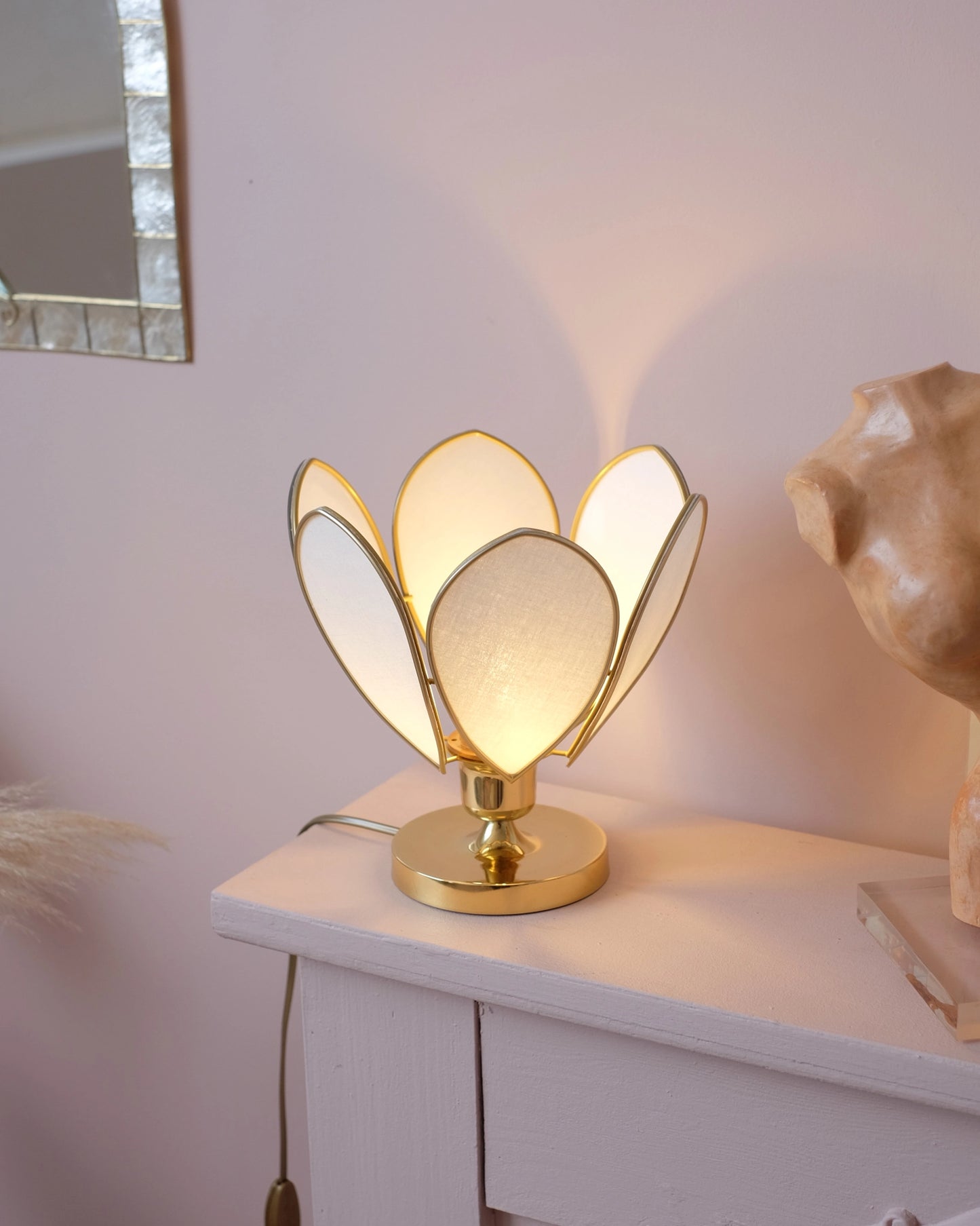 Lampe Fleur à poser - Écru et doré