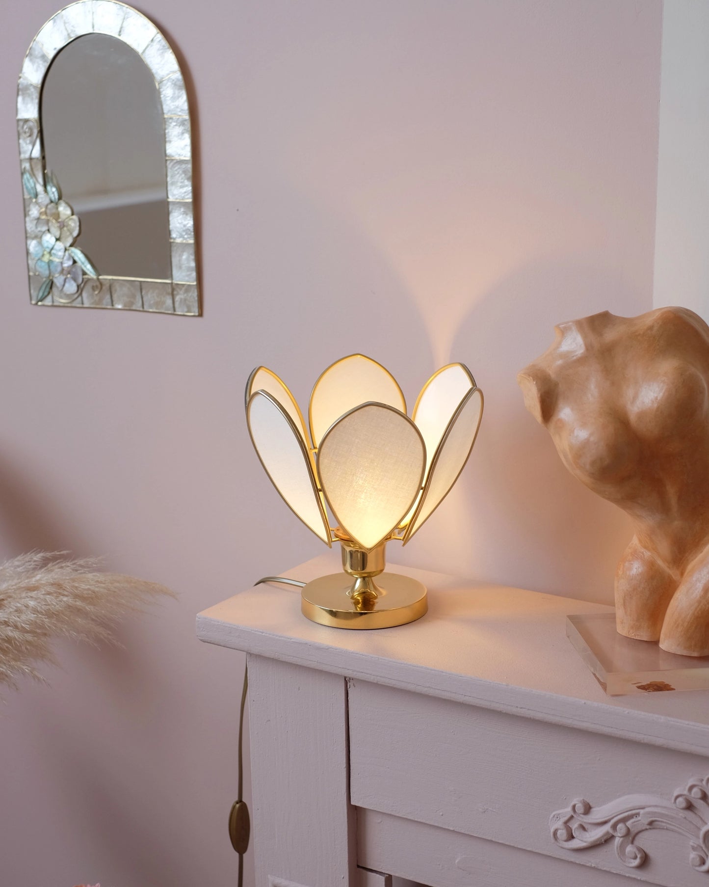 Lampe Fleur à poser - Écru et doré