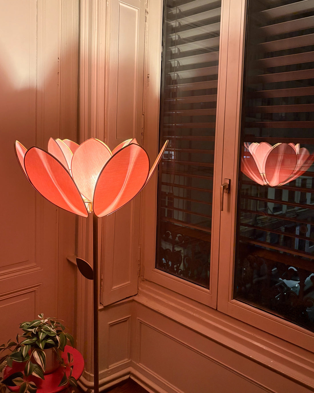 Pied de lampadaire et abat-jour fleur double - Malabar
