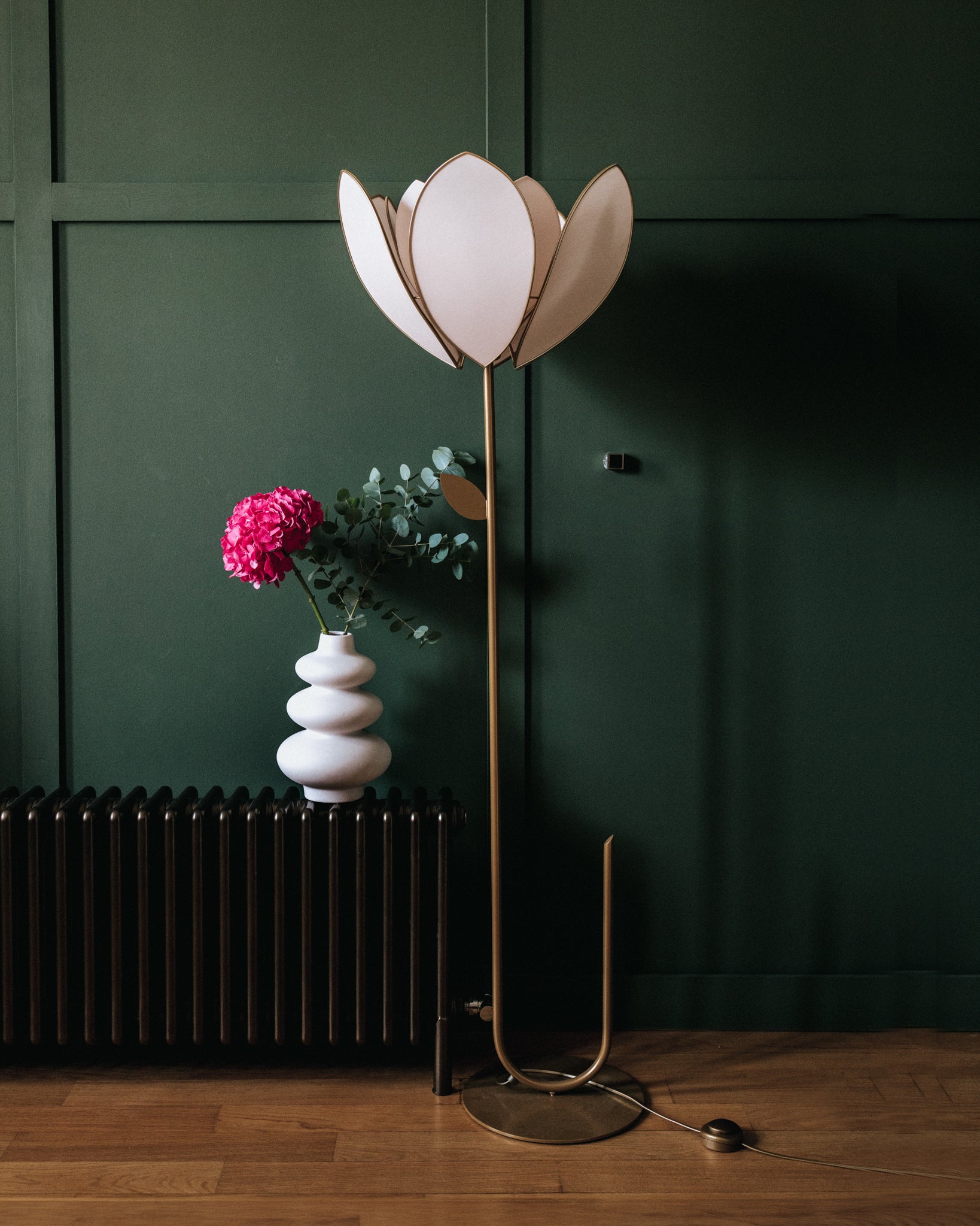 Pied de lampadaire et abat-jour fleur double - Nude