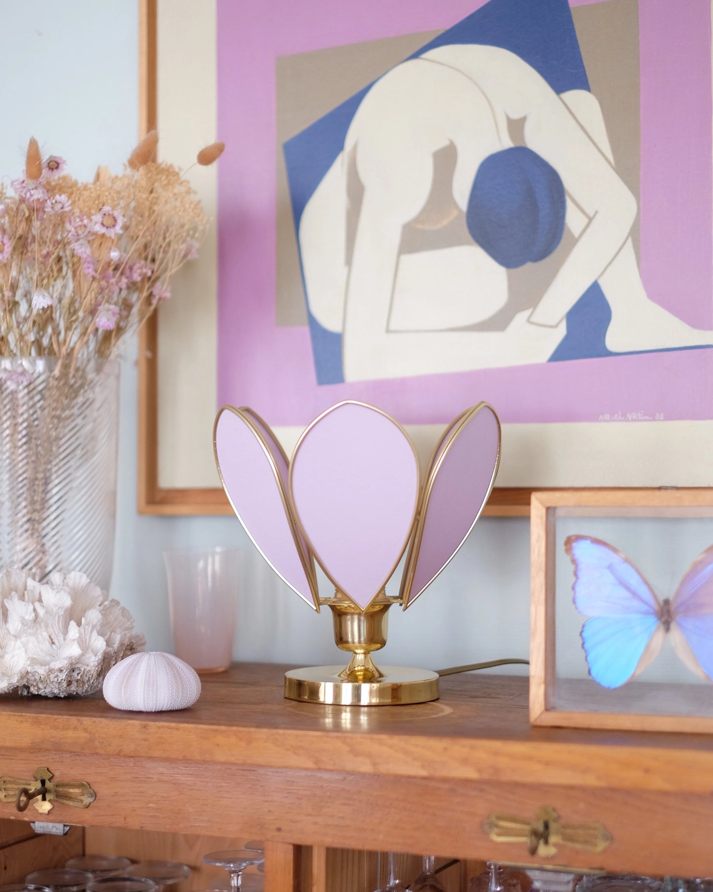 Lampe Fleur à poser - Lilas et doré