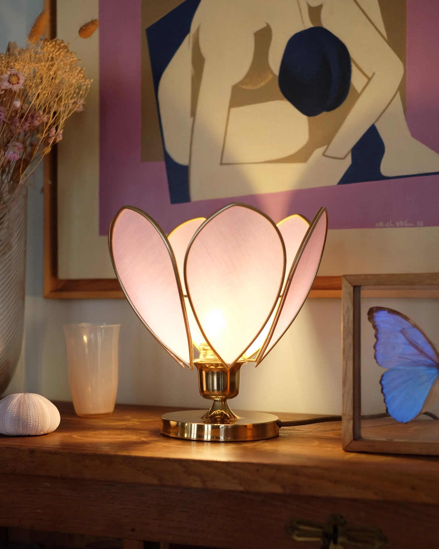 Lampe Fleur à poser - Lilas et doré