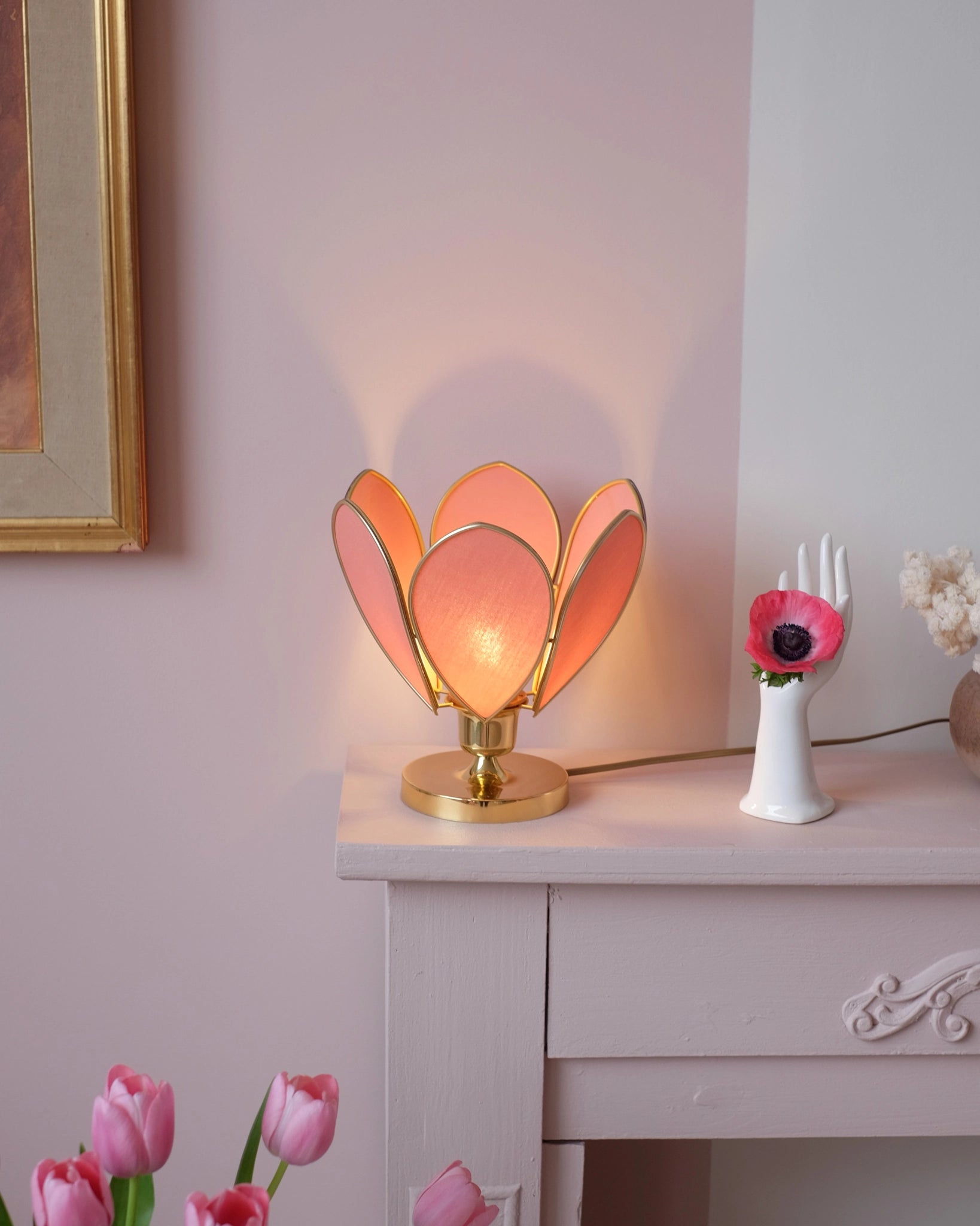 Lampe Fleur à poser - Terracotta et doré