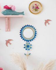 Ancien miroir Fleur en métal bleu