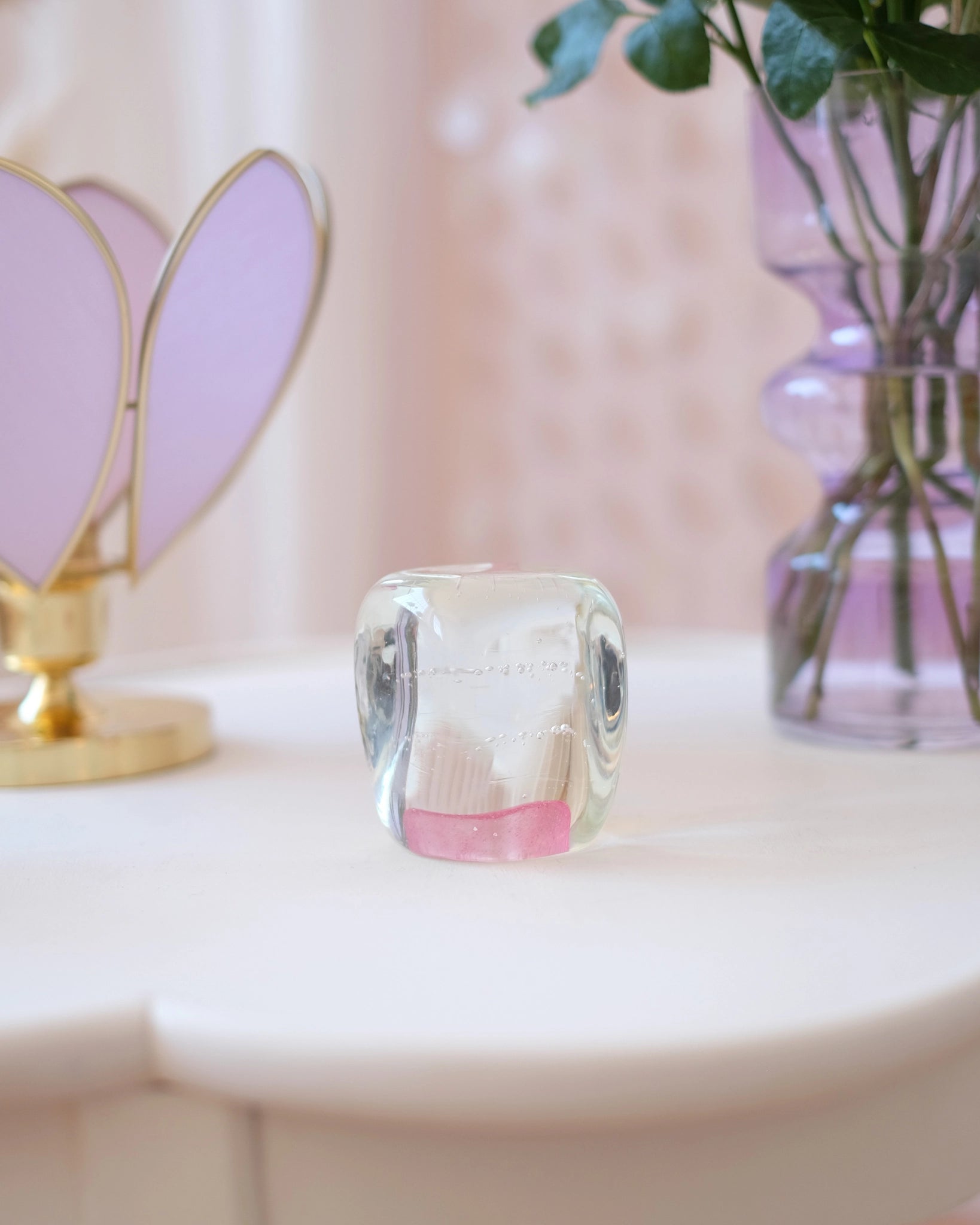 Ancien sulfure en verre rose - Silly &amp; Billy