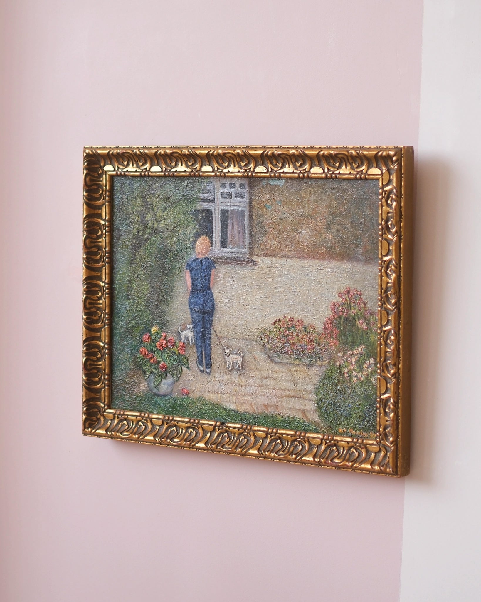 Ancienne huile sur toile - Pauline et les chihuahuas - Silly &amp; Billy