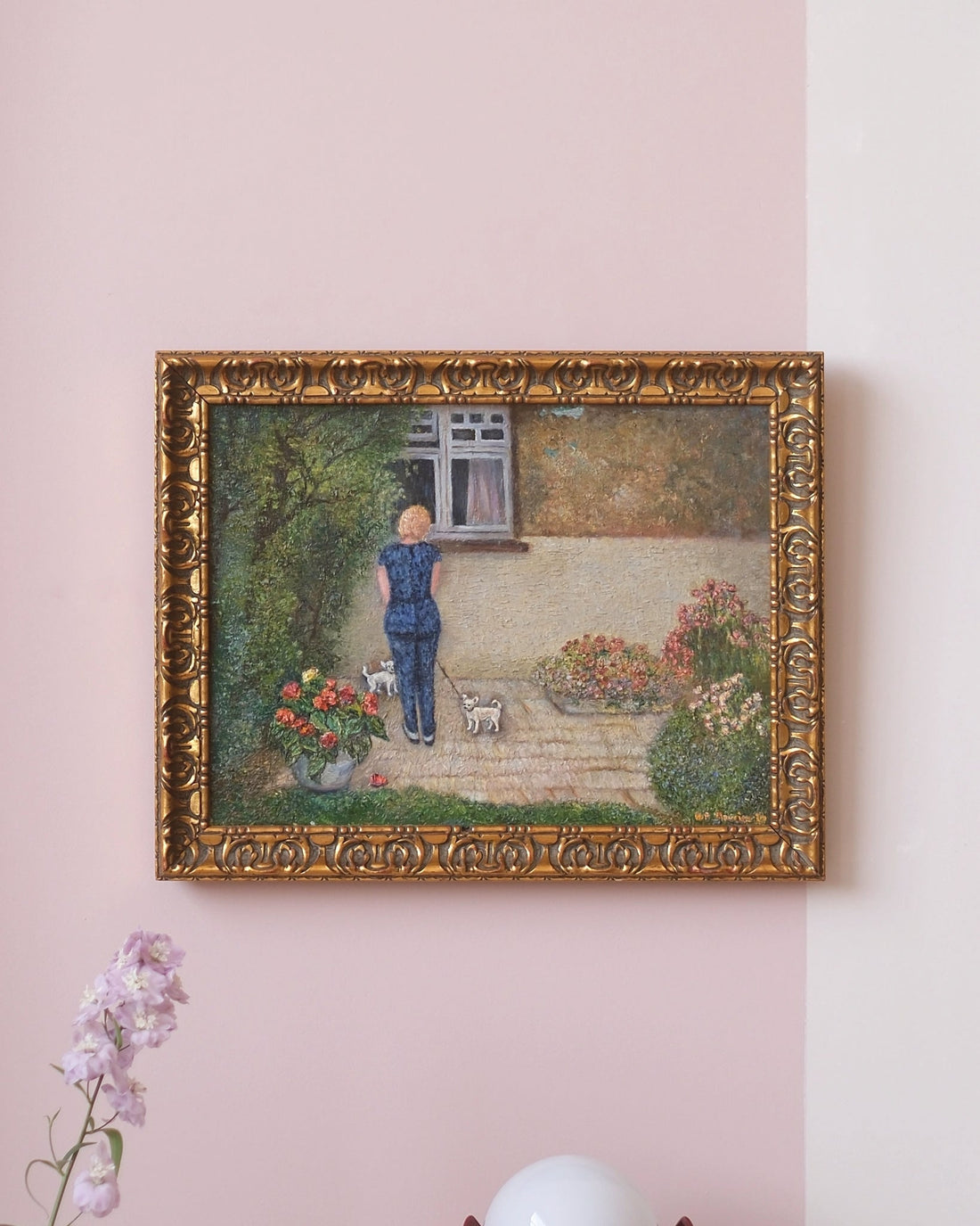 Ancienne huile sur toile - Pauline et les chihuahuas - Silly &amp; Billy