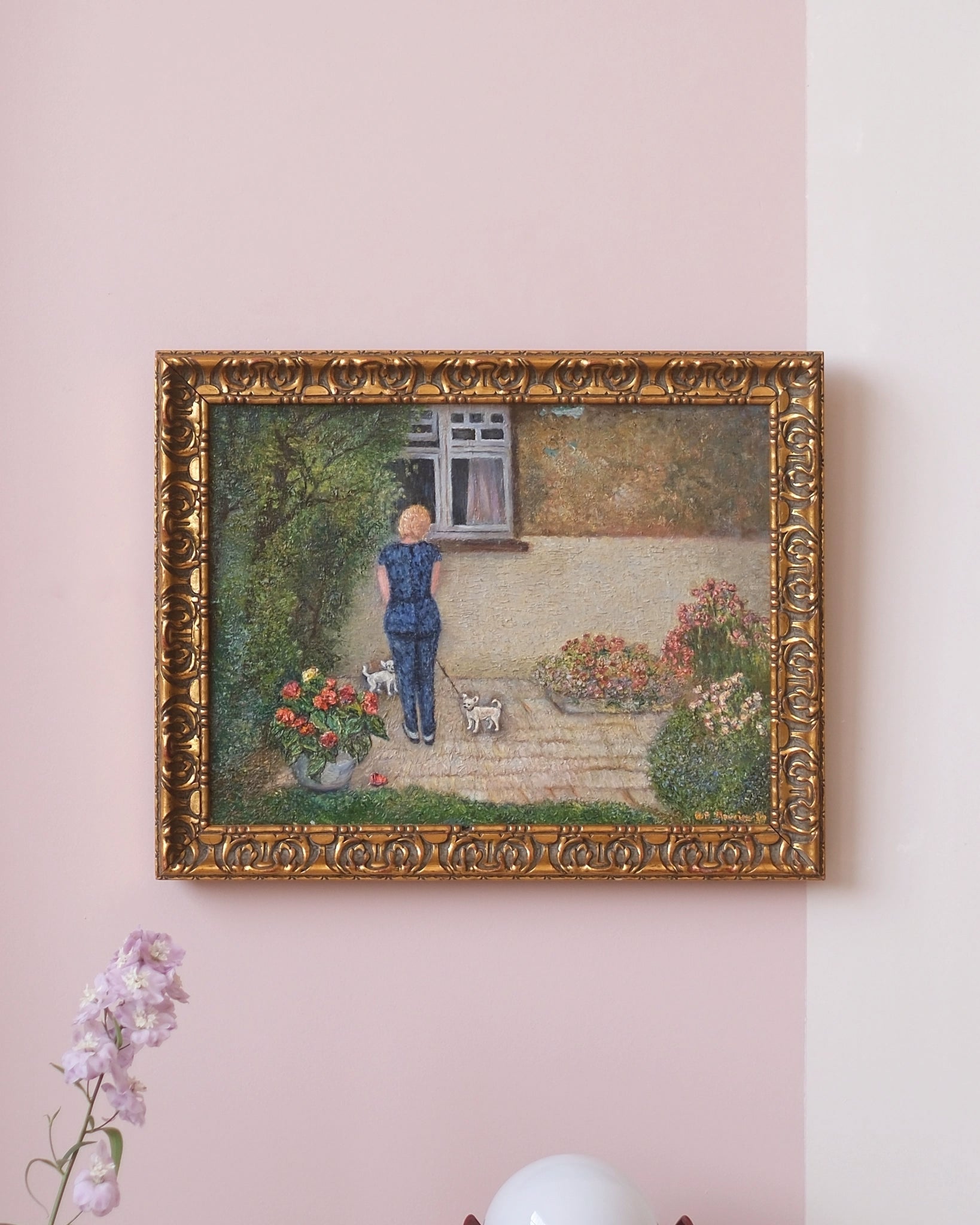 Ancienne huile sur toile - Pauline et les chihuahuas - Silly &amp; Billy