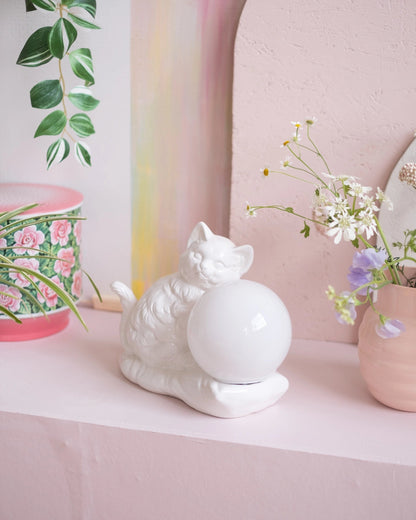 Ancienne lampe Chat en céramique et opaline - Silly &amp; Billy