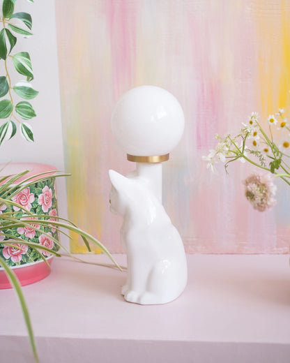 Ancienne lampe Chaton en céramique et opaline - Silly &amp; Billy