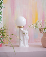 Ancienne lampe Chaton en céramique et opaline