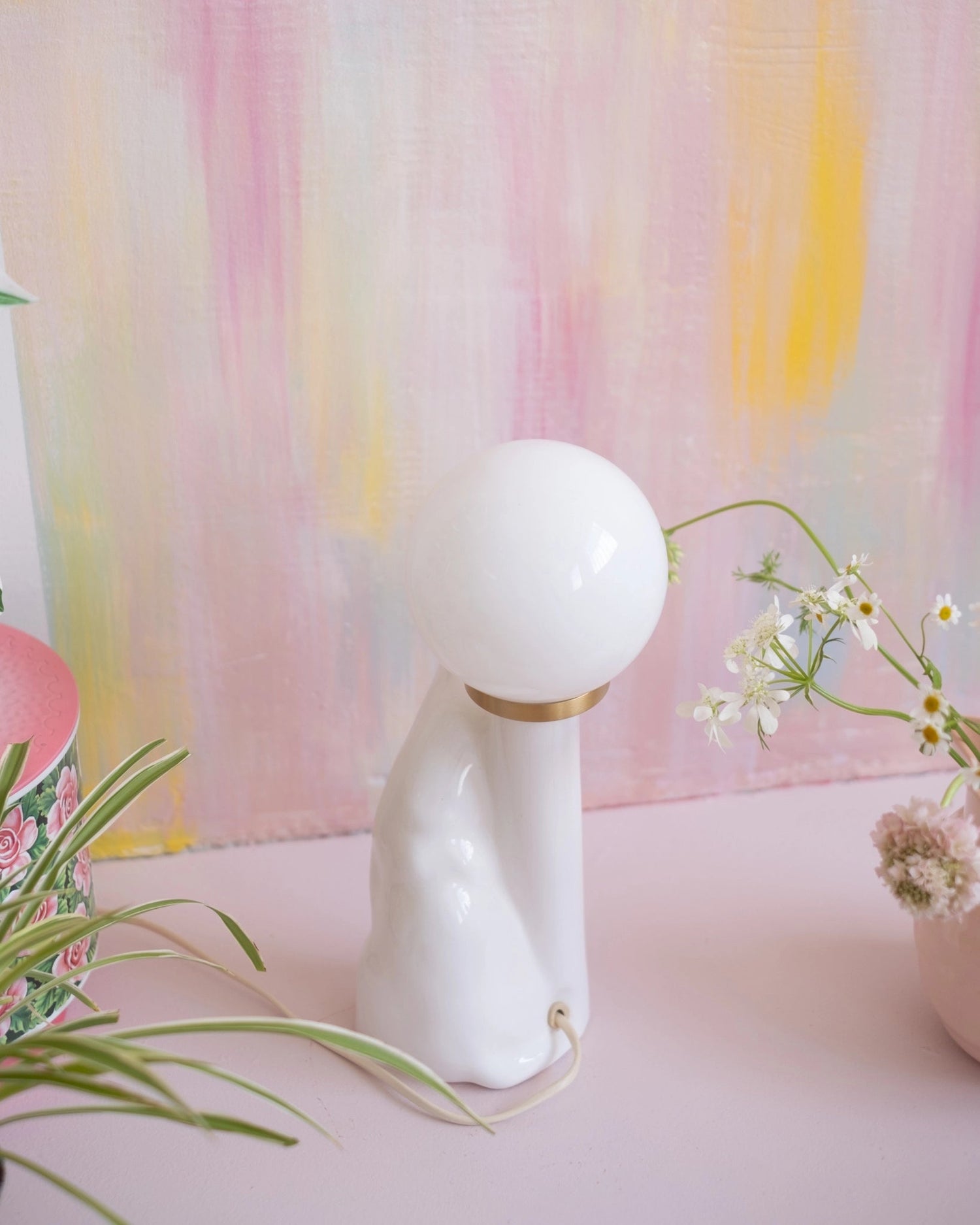 Ancienne lampe Chaton en céramique et opaline - Silly &amp; Billy