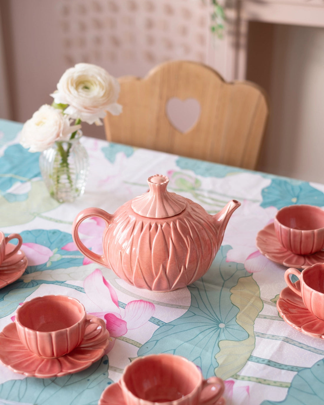 Ancienne théière en faïence craquelée rose de Charolles - Silly &amp; Billy