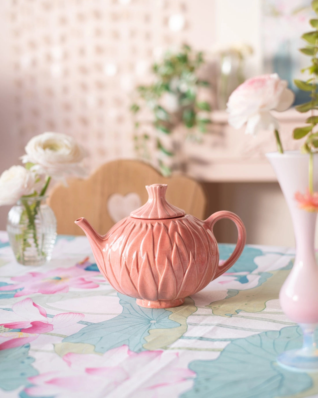 Ancienne théière en faïence craquelée rose de Charolles - Silly &amp; Billy