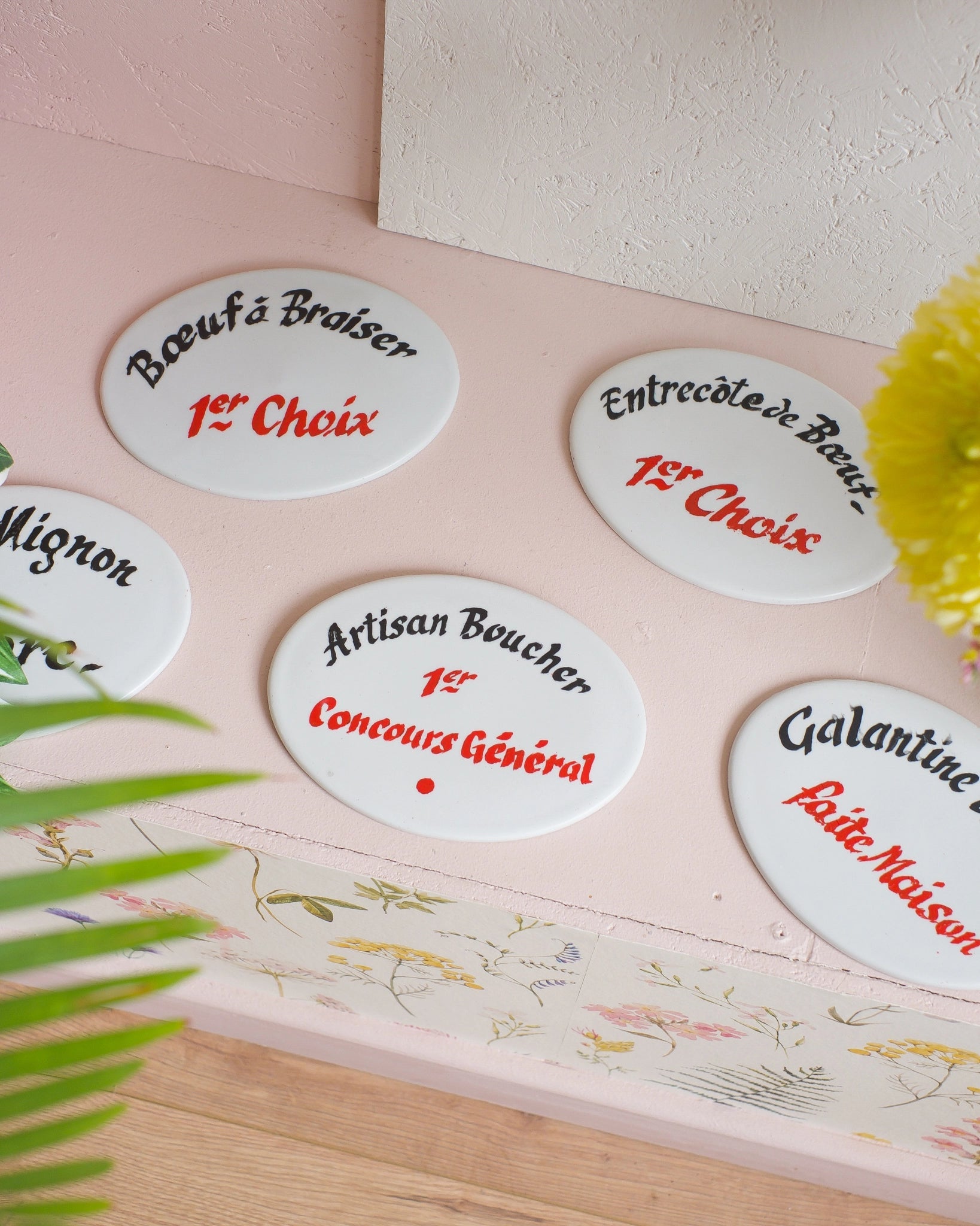 Anciennes plaques de boucherie en céramique émaillée - Au choix - Silly &amp; Billy