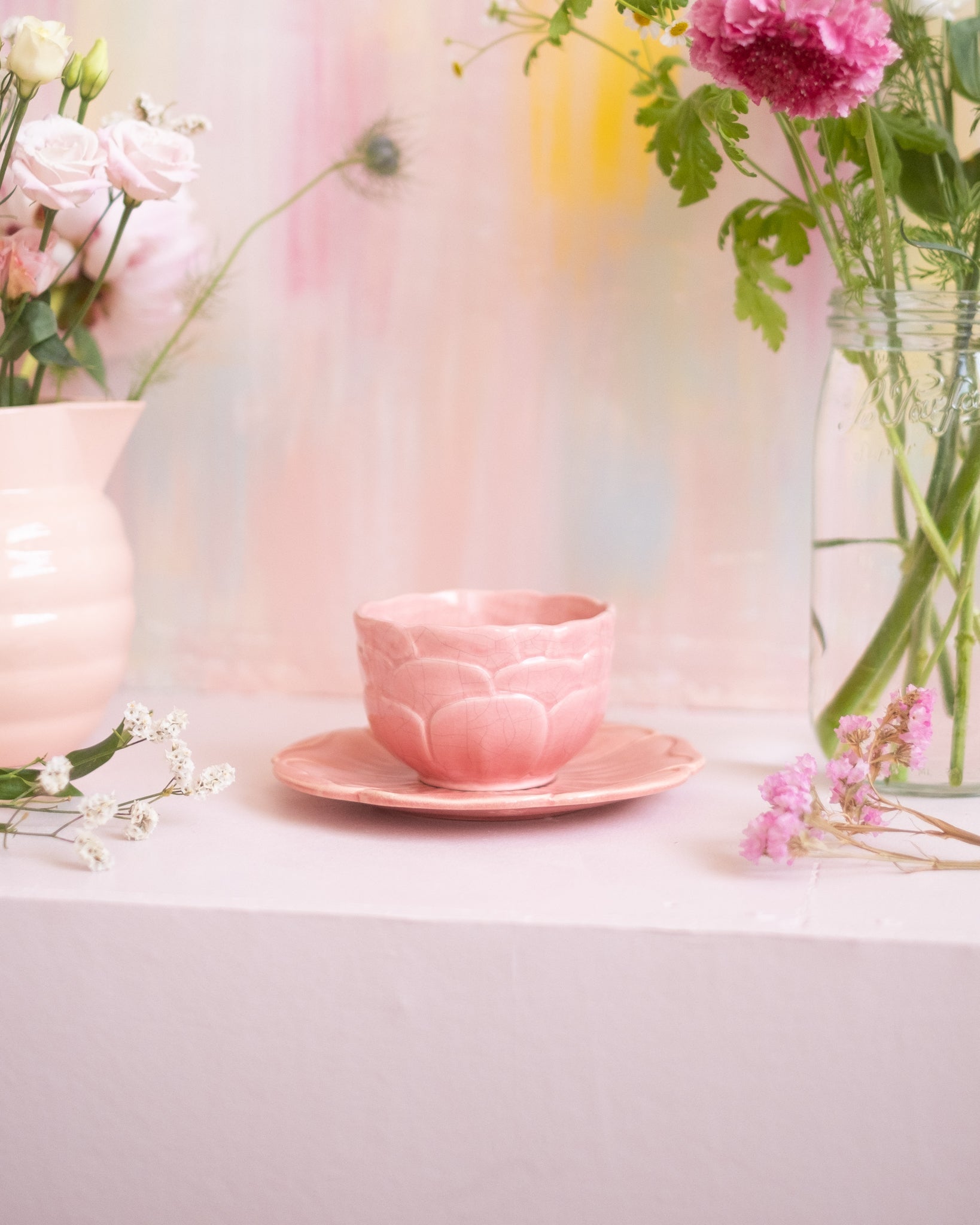 Ensemble coupe et assiette en faïence rose de Charolles - Silly &amp; Billy