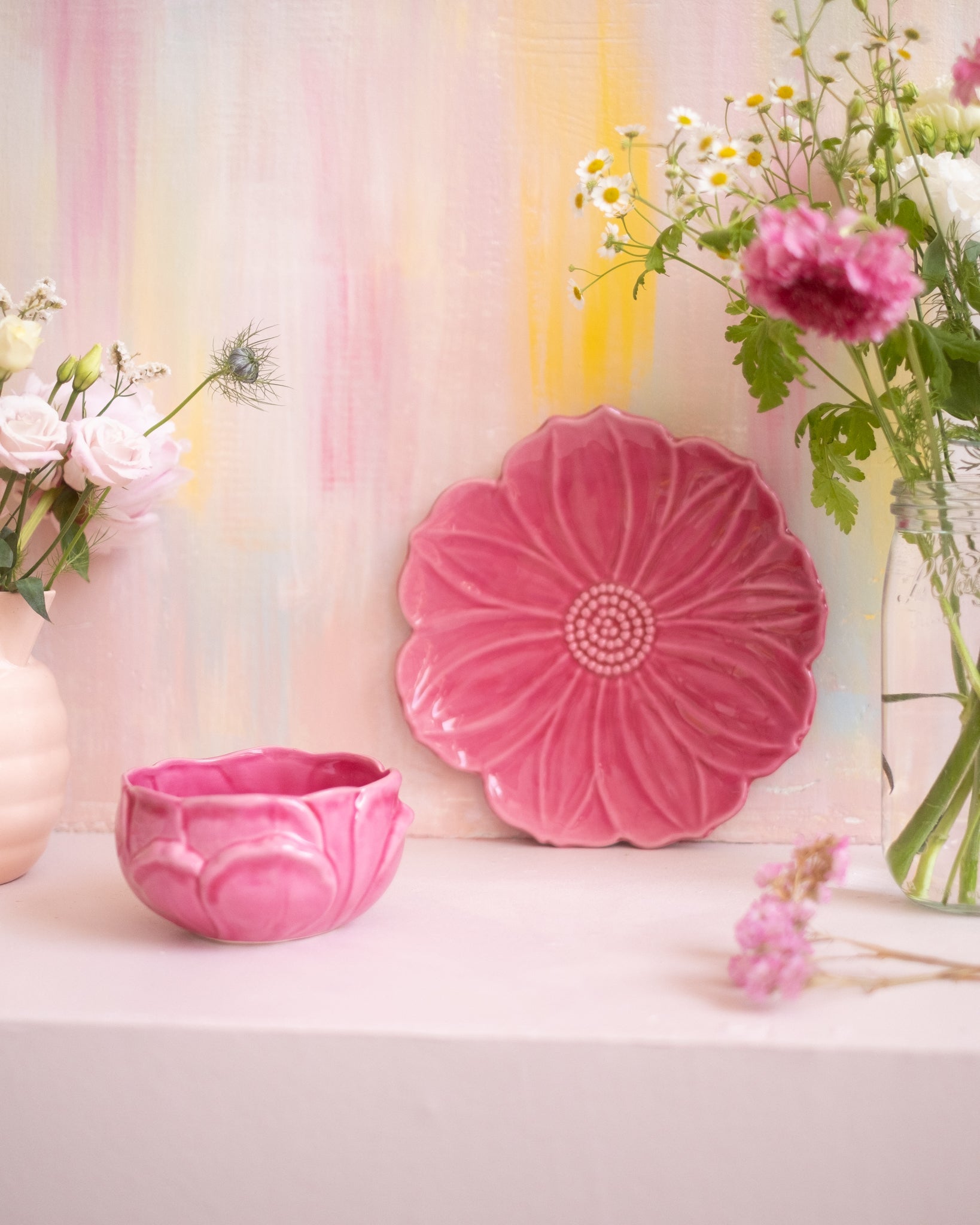 Ensemble coupe et assiette en faïence rose de Vallauris - Silly &amp; Billy