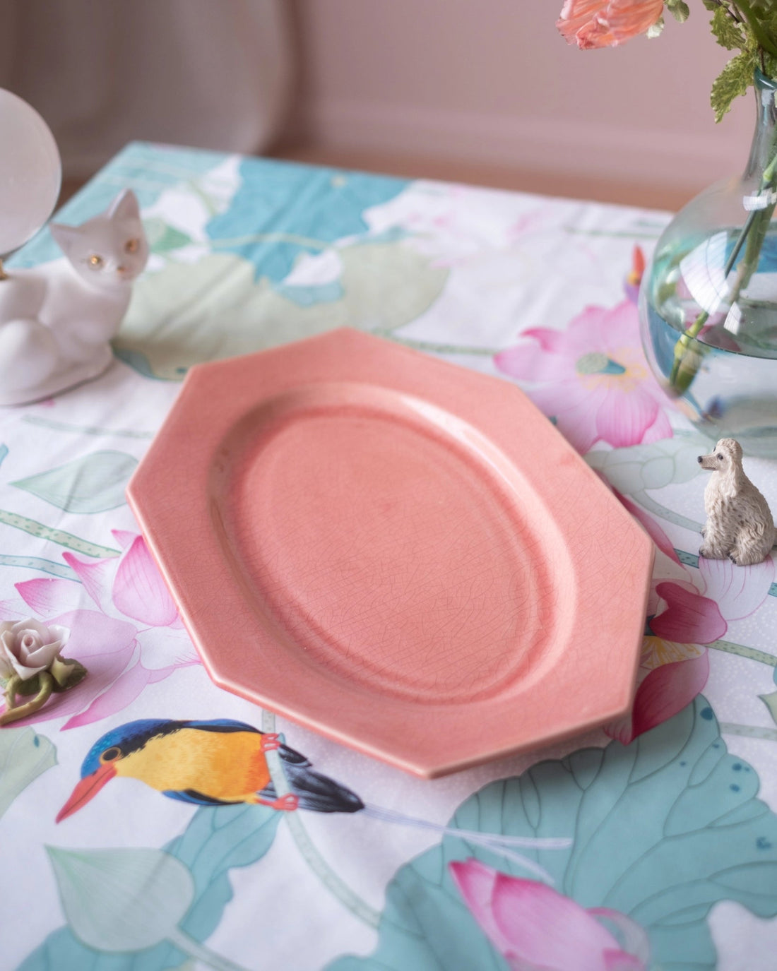 Grand plat de présentation en faïence rose de Charolles 2 - Silly &amp; Billy