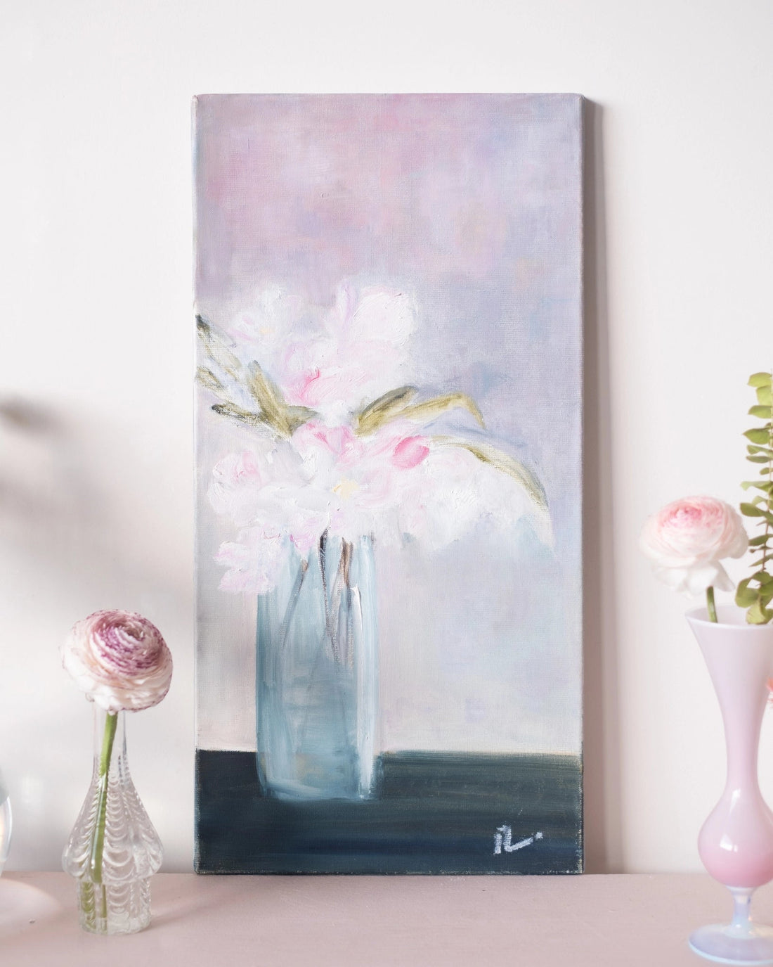 Grande huile sur toile aux fleurs - Silly &amp; Billy