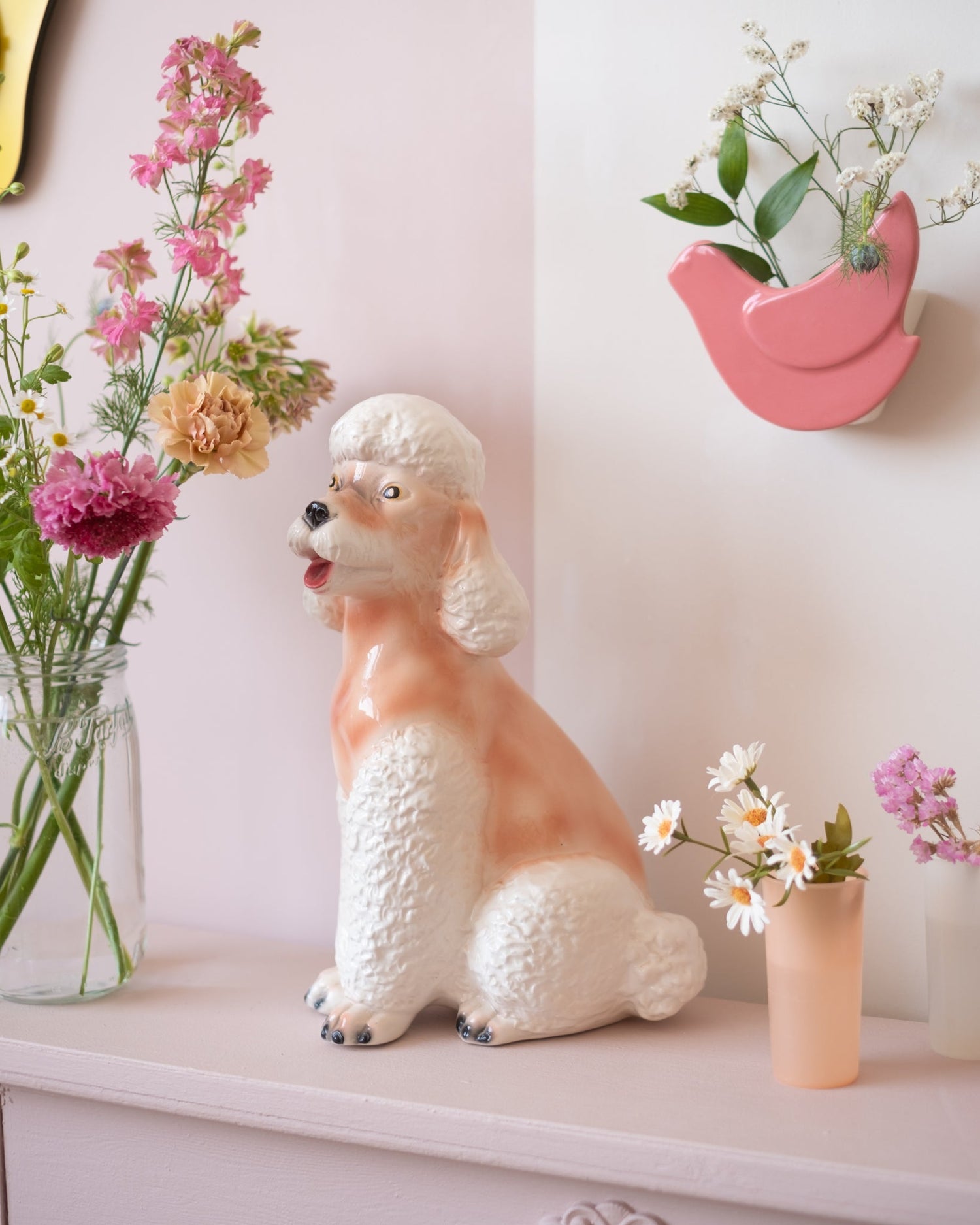 Grande sculpture de caniche en faïence italienne - Silly &amp; Billy