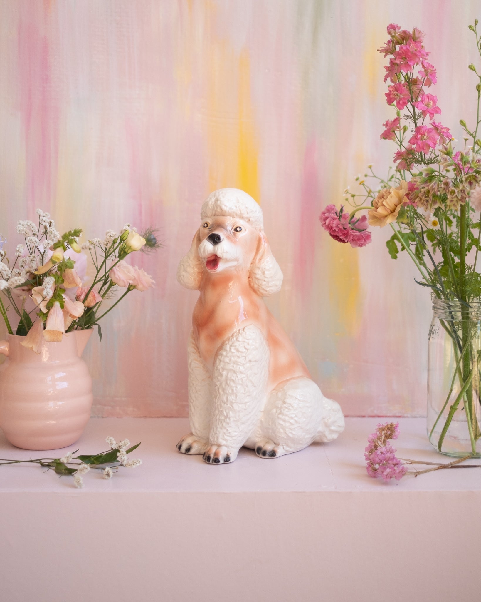 Grande sculpture de caniche en faïence italienne - Silly &amp; Billy