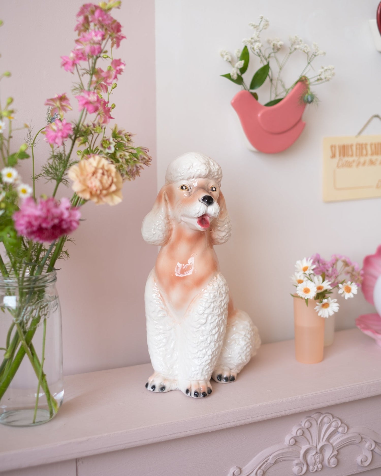 Grande sculpture de caniche en faïence italienne - Silly &amp; Billy