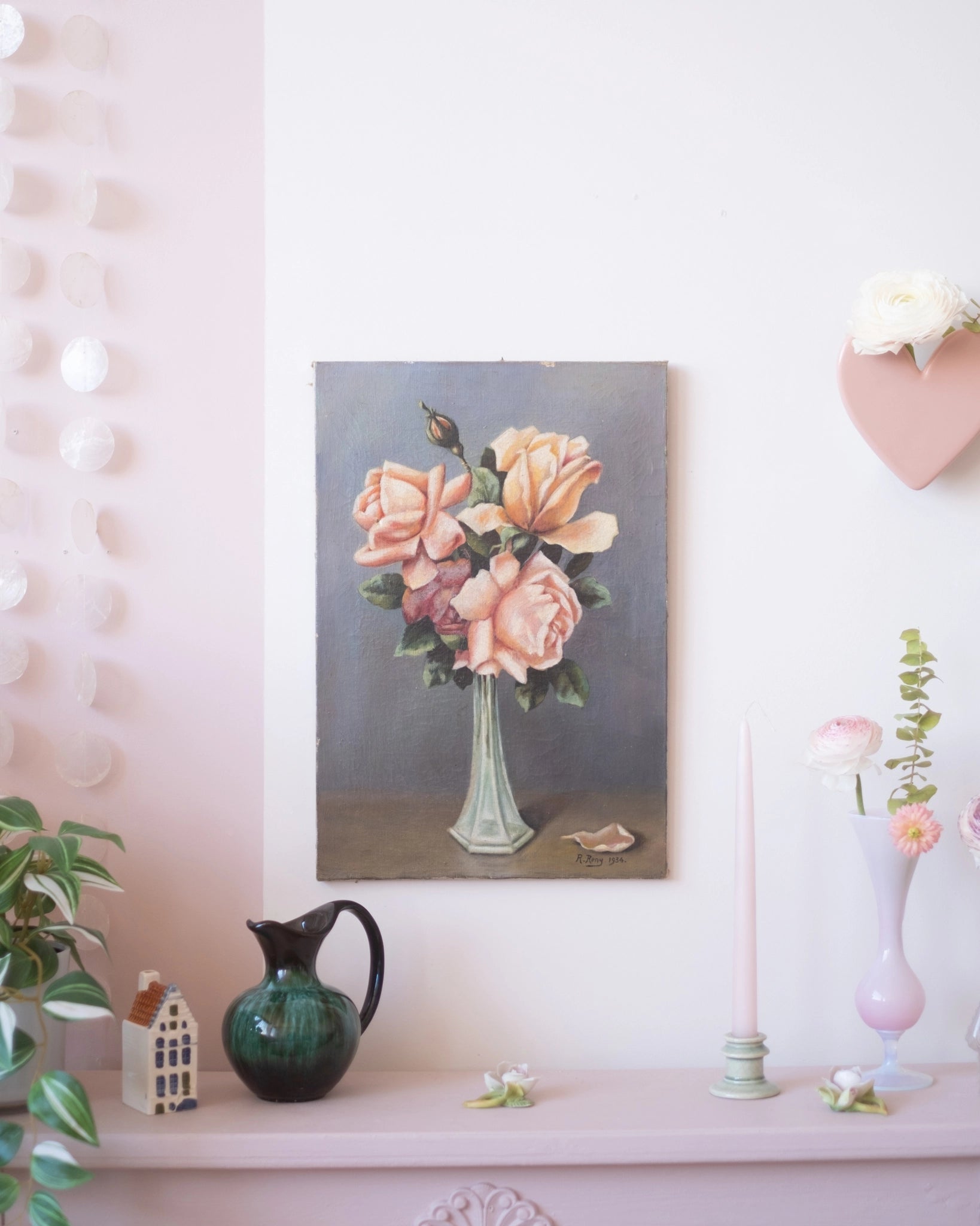 Huile sur toile Années 30 Bouquet de roses - Silly &amp; Billy