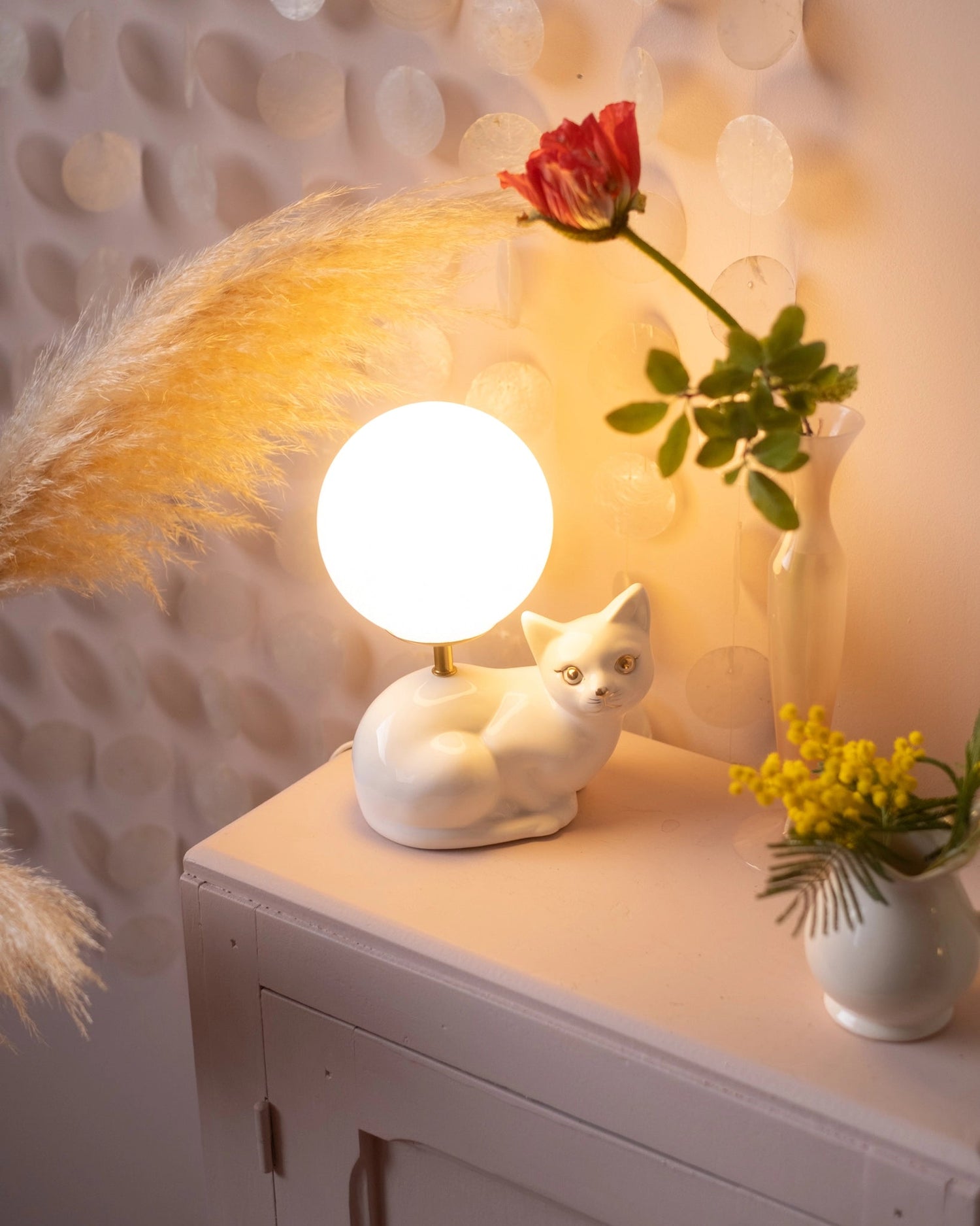 Lampe chat en céramique et opaline - Silly &amp; Billy