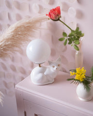 Lampe chat en céramique et opaline