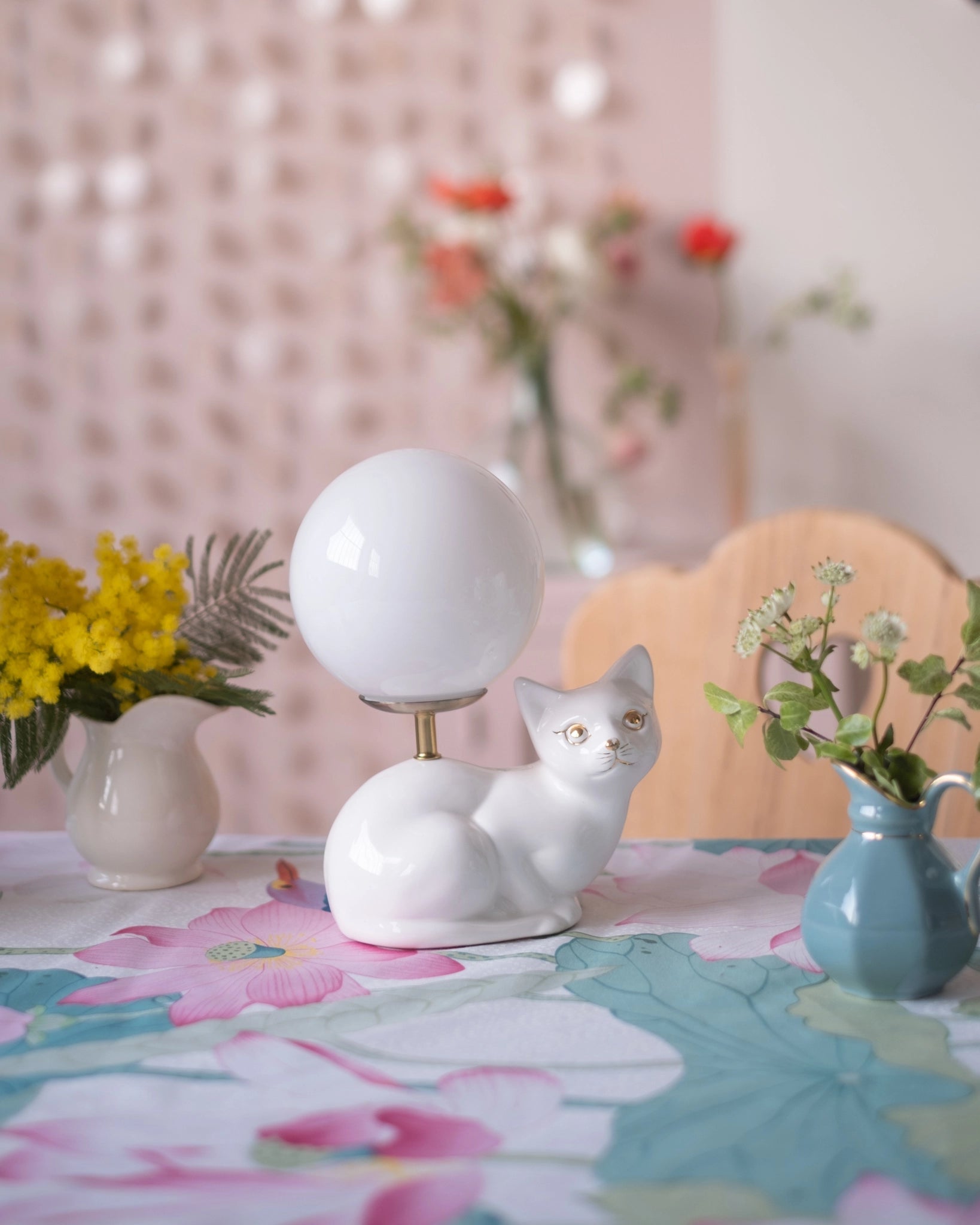 Lampe chat en céramique et opaline - Silly &amp; Billy