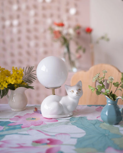 Lampe chat en céramique et opaline - Silly &amp; Billy