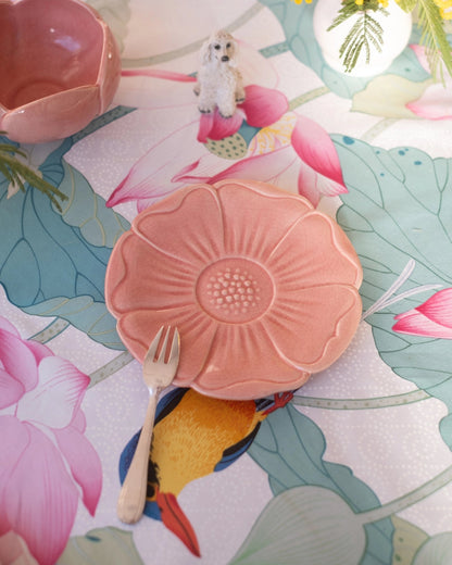 Petite assiette à dessert fleur en faïence rose de Charolles - Silly &amp; Billy