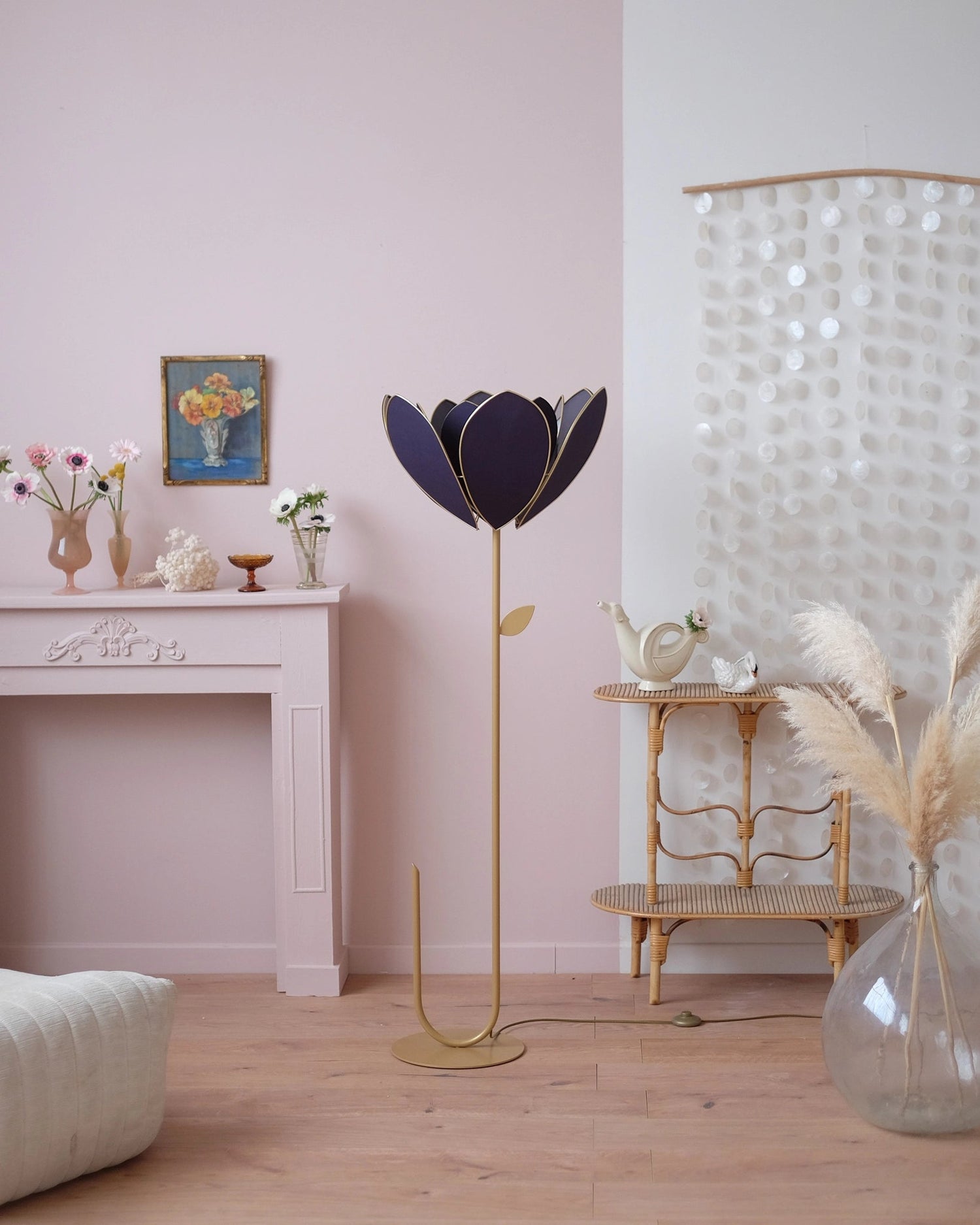 Pied de lampadaire et abat - jour fleur double - Bleu nuit - Silly &amp; Billy